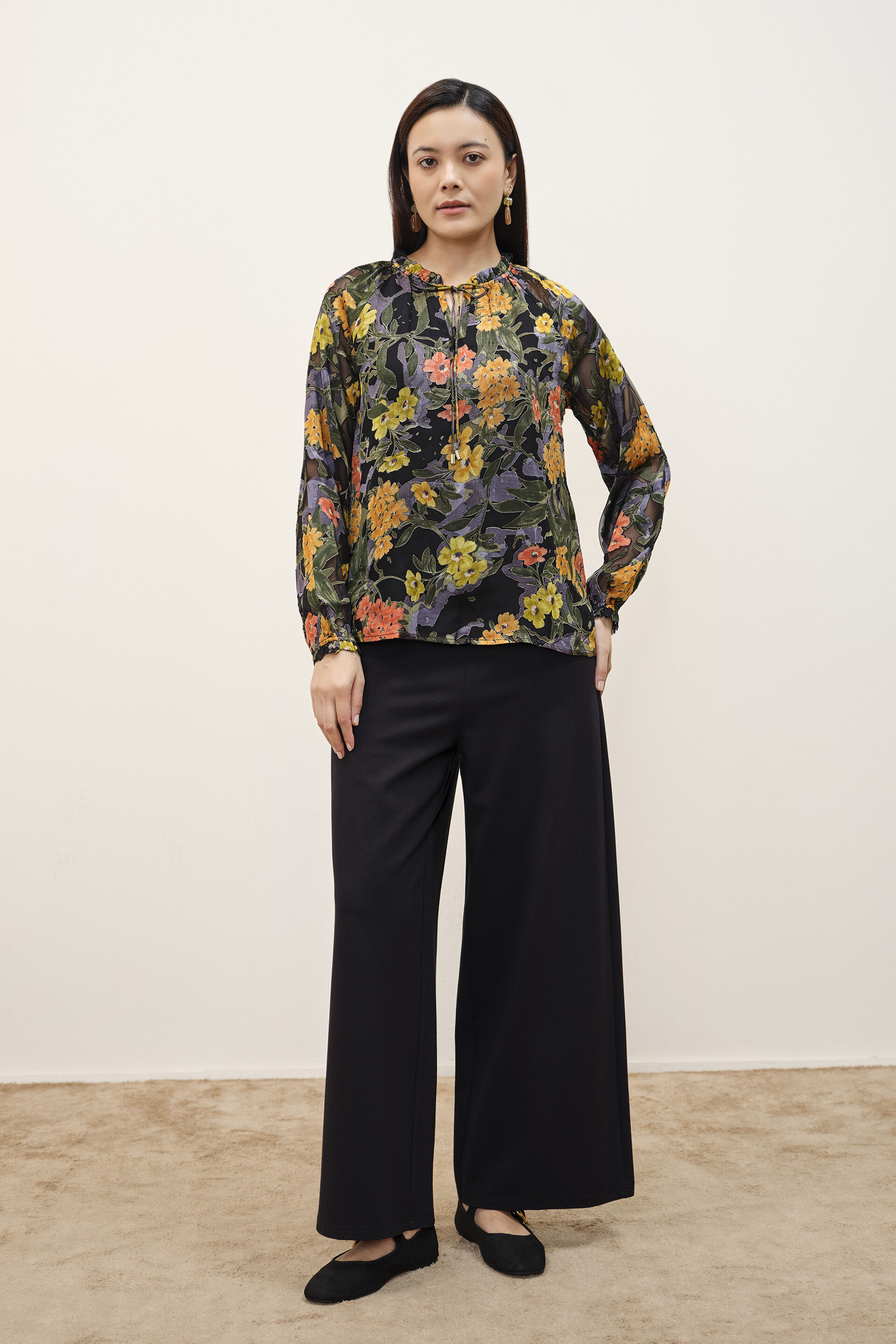 Black Floral Printed Top, Black, image 5